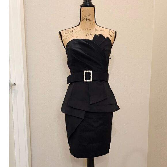 Betsy & Adam Black Mini Strapless Evening Dress Size 10 - Picture 1 of 15